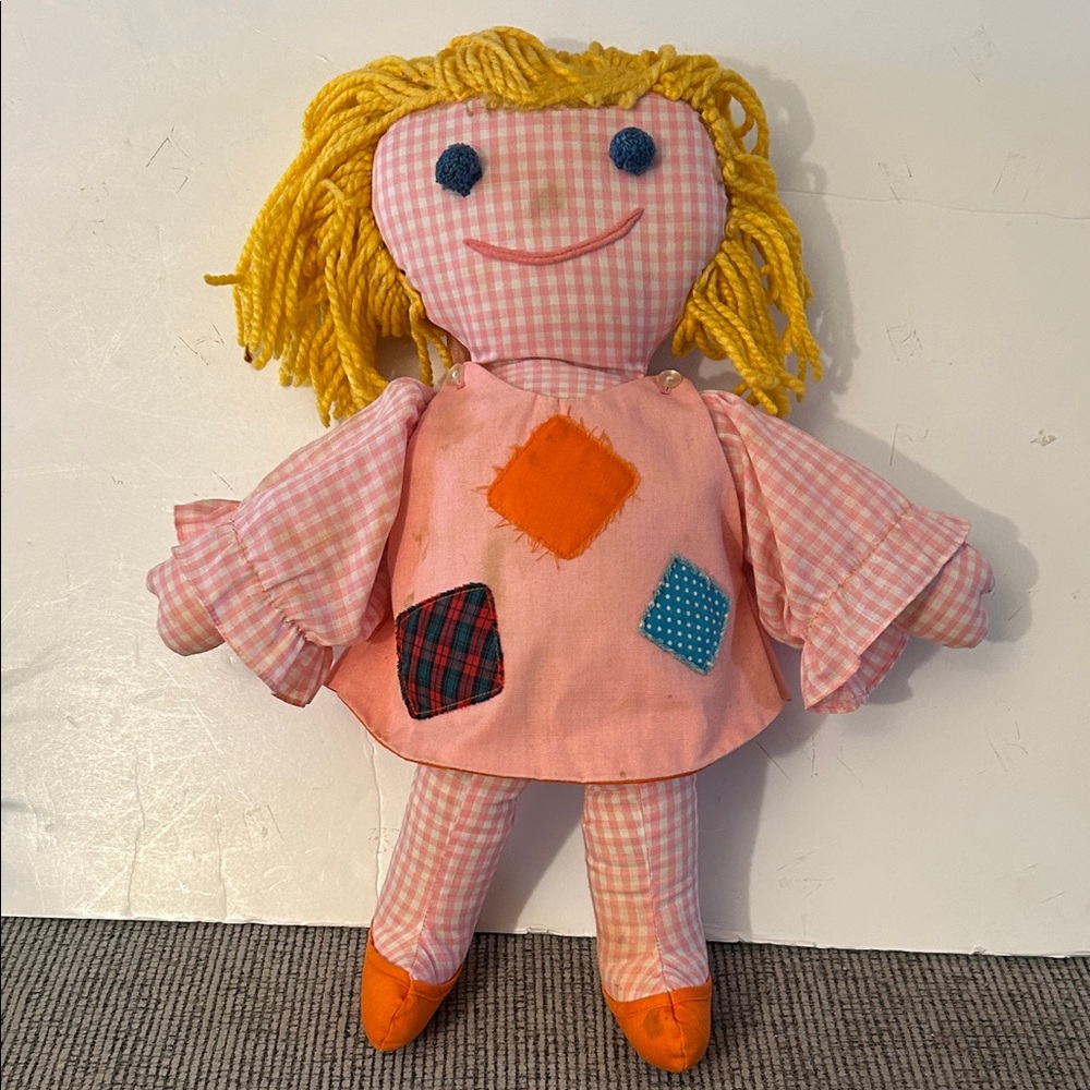 Madame Alexander doll FUNNY cloth doll Patchwork dress yellow yarn hair 1977